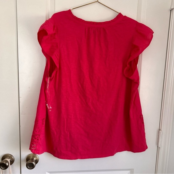 Lane Bryant hot pink Flutter Sleeve eyelet Woven Front button Top 18/20 plus - Picture 3 of 7